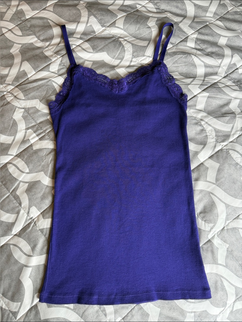 Vtg Y2K Babydoll Cami Tank Top Medium Faded Glory Lace Cotton Ribbed Fairygrunge